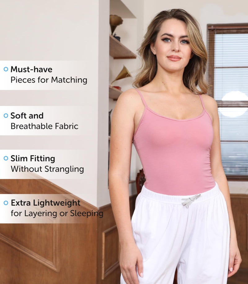 Comfneat Women's 4-Pack Slim-Fit Camisoles Cotton Adjustable Spaghetti Strap Top Underwear (Color-Set-2 4-Pack, L) - Image 2